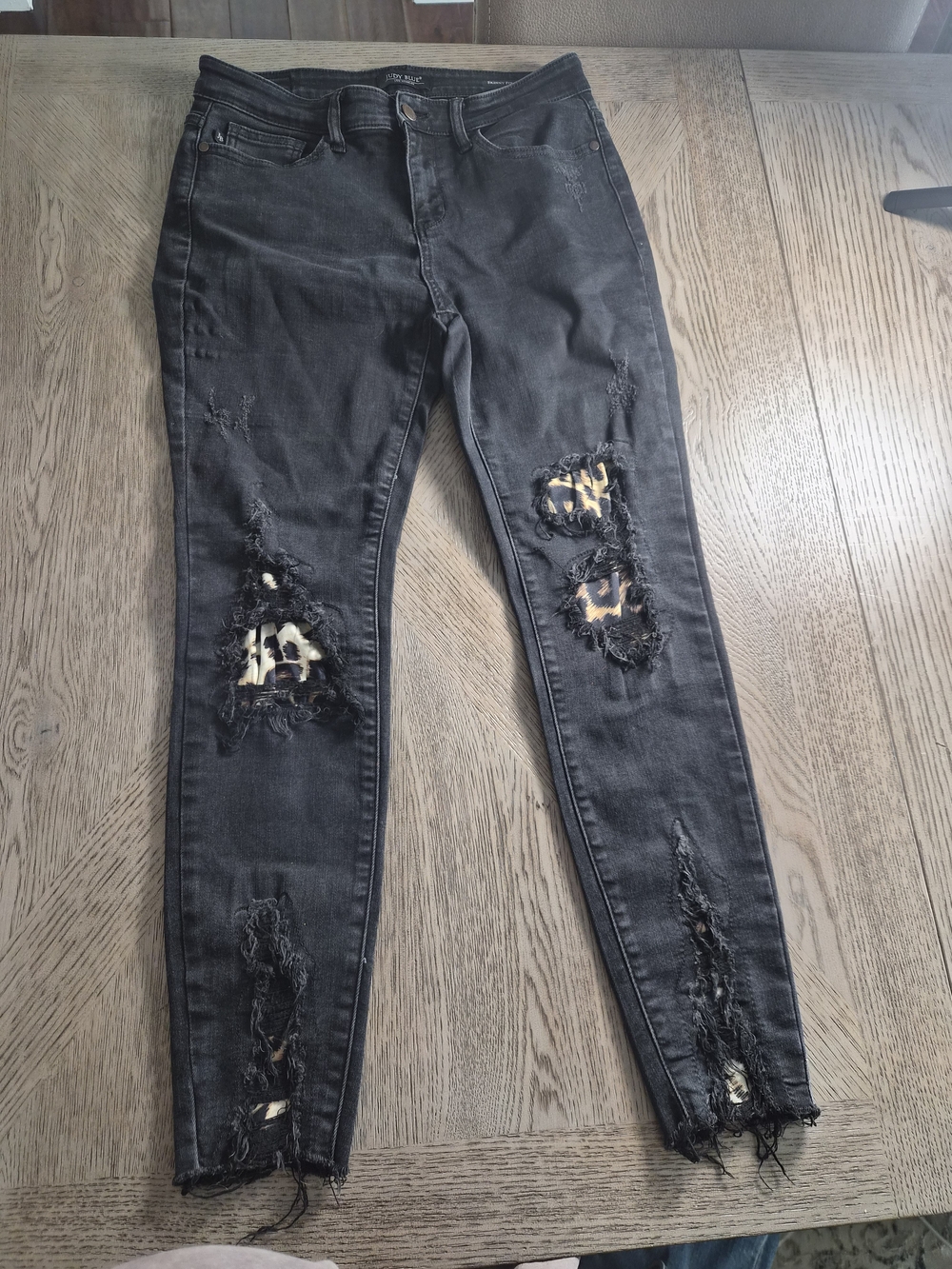 Judy Blue Black Skinny Jeans with Leopard Underlay